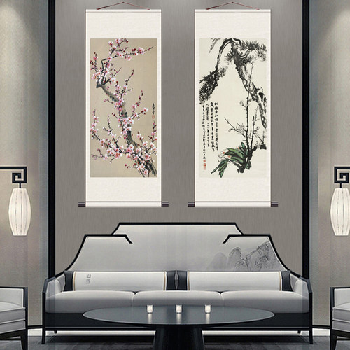 名董寿平山水画鸟画梅图黄山图卷轴画丝绸画绢画宣画