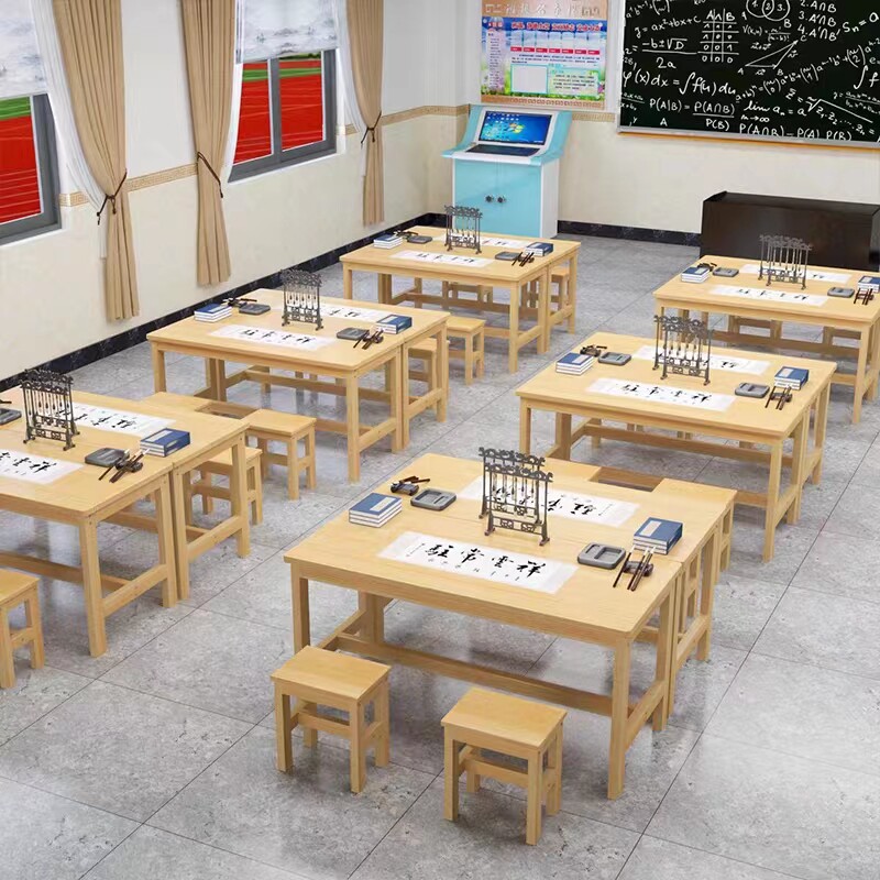 实木课桌椅围棋桌凳中小学单培训构书法美术桌五子棋象棋桌