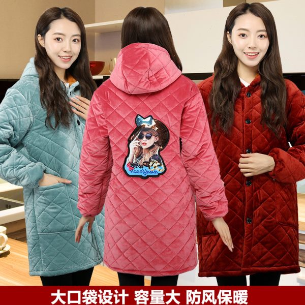 冬季新款加厚加绒罩衣女士保暖加棉工作服厨房做饭围裙棉衣外套