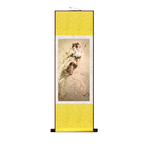 敦煌壁画饰画挂画飞天仕女图丝绸卷轴客厅玄关物舞女油画