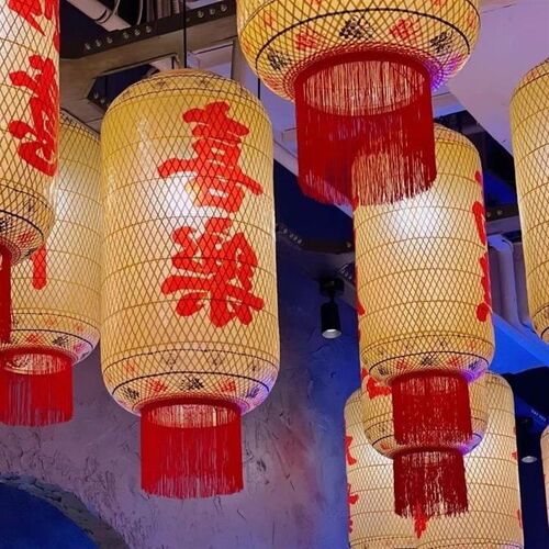 竹编传统油灯竹子复古茶楼饭店火锅灯古风