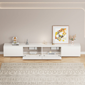 电视柜实木落地无腿后背镂空现代小户型奶油风定制