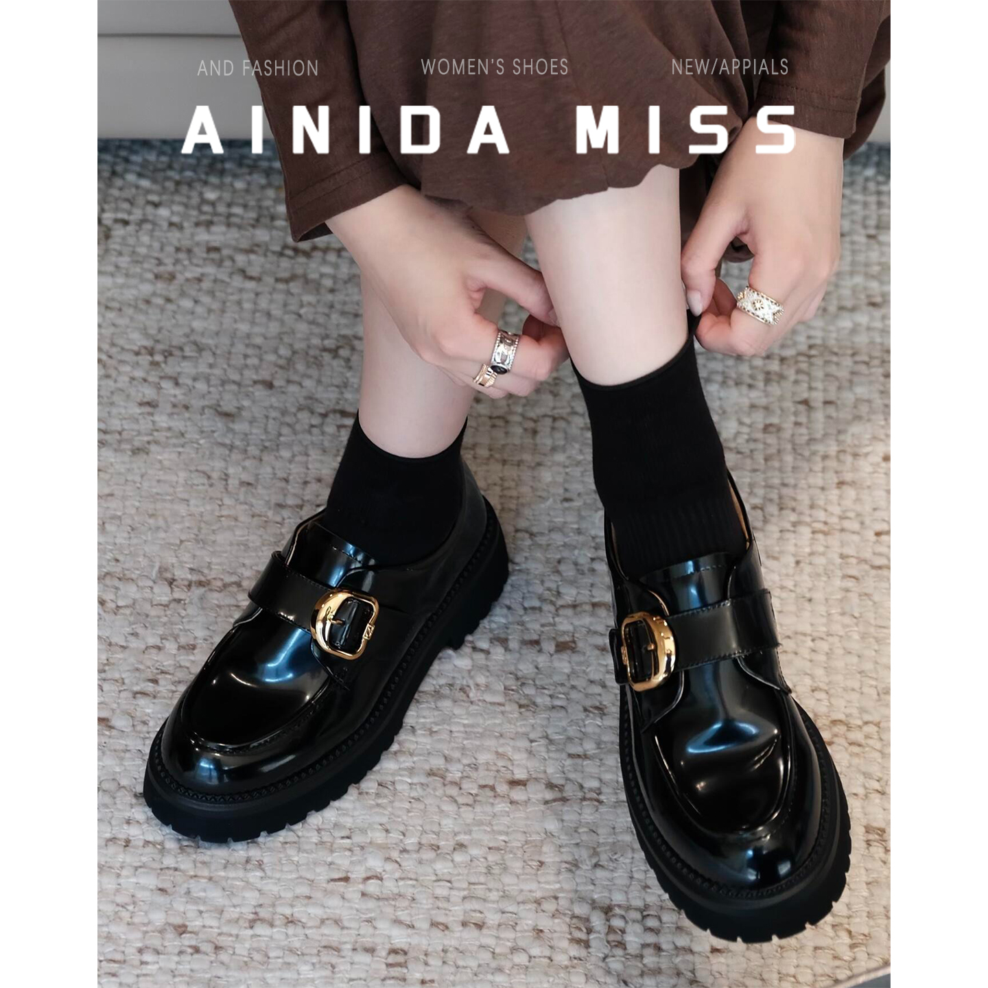 牛皮版~英伦风粗跟黑色小