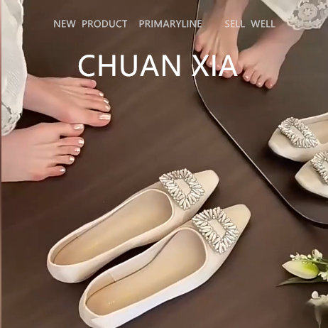 羊皮版~法式水钻平底单鞋女小香风软底玛丽珍鞋高级感配裙子瓢鞋