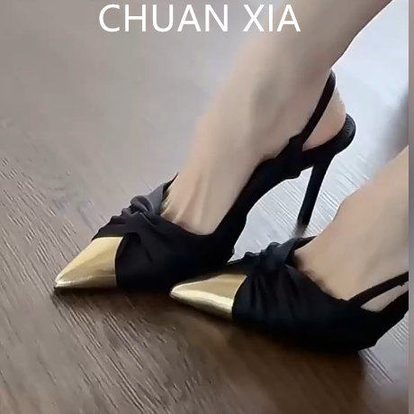 羊皮版~御姐风黑色细跟高跟鞋女高级感尖头单鞋法式性感包头凉鞋