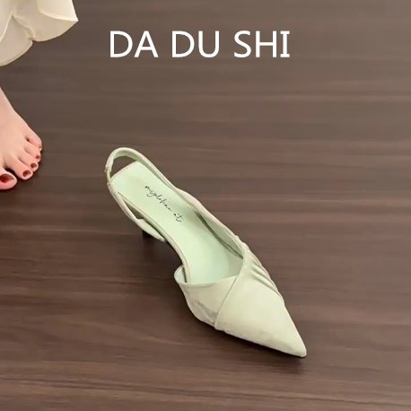 羊皮版！法式气质细跟包头凉鞋女真皮褶皱单鞋配裙子尖头高跟鞋,女鞋,时装凉鞋,淘宝优惠券,粉丝福利购,淘宝优惠卷