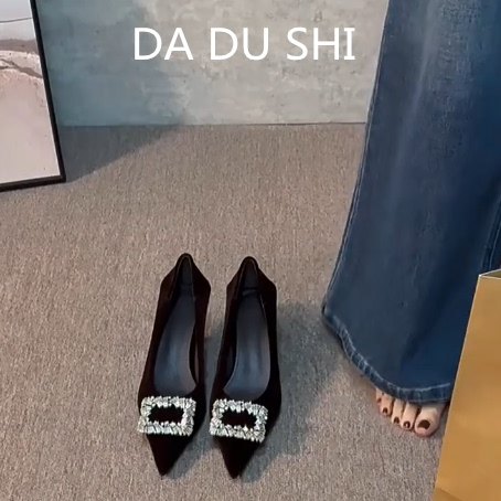 羊皮版！法式水钻细跟高跟鞋女韩系百搭包头凉鞋时尚真皮尖头包鞋,女鞋,浅口单鞋,淘宝优惠券,粉丝福利购,淘宝优惠卷