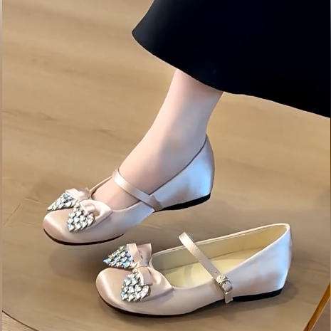 羊皮版~仙女风蝴蝶结玛丽珍鞋女法式绸缎水钻单鞋内增高软底瓢鞋,女鞋,玛丽珍鞋,淘宝优惠券,粉丝福利购,淘宝优惠卷