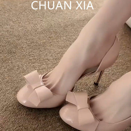 羊皮版~温柔风裸色蝴蝶结包鞋女漆皮侧空玛丽珍鞋法式细跟高跟鞋,女鞋,浅口单鞋,淘宝优惠券,粉丝福利购,淘宝优惠卷