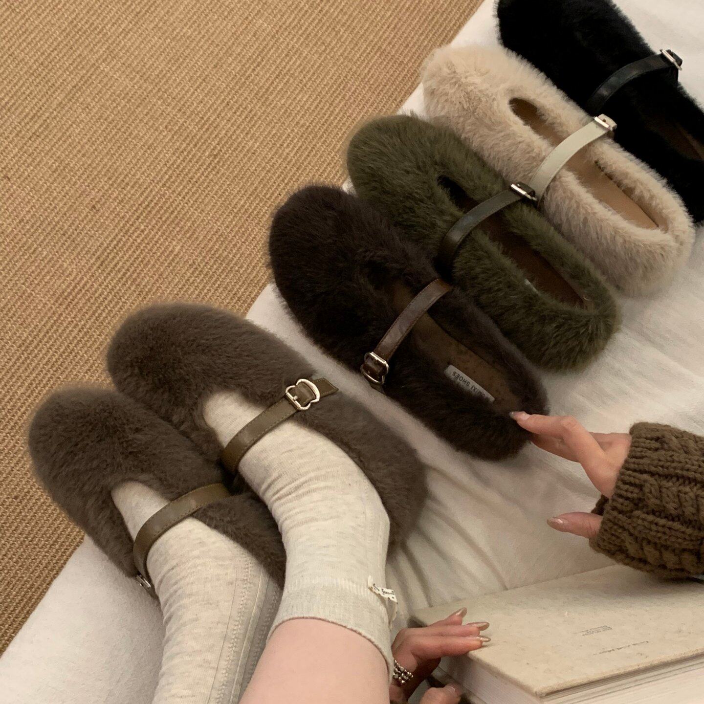 MUMIXI韩式毛毛鞋女秋