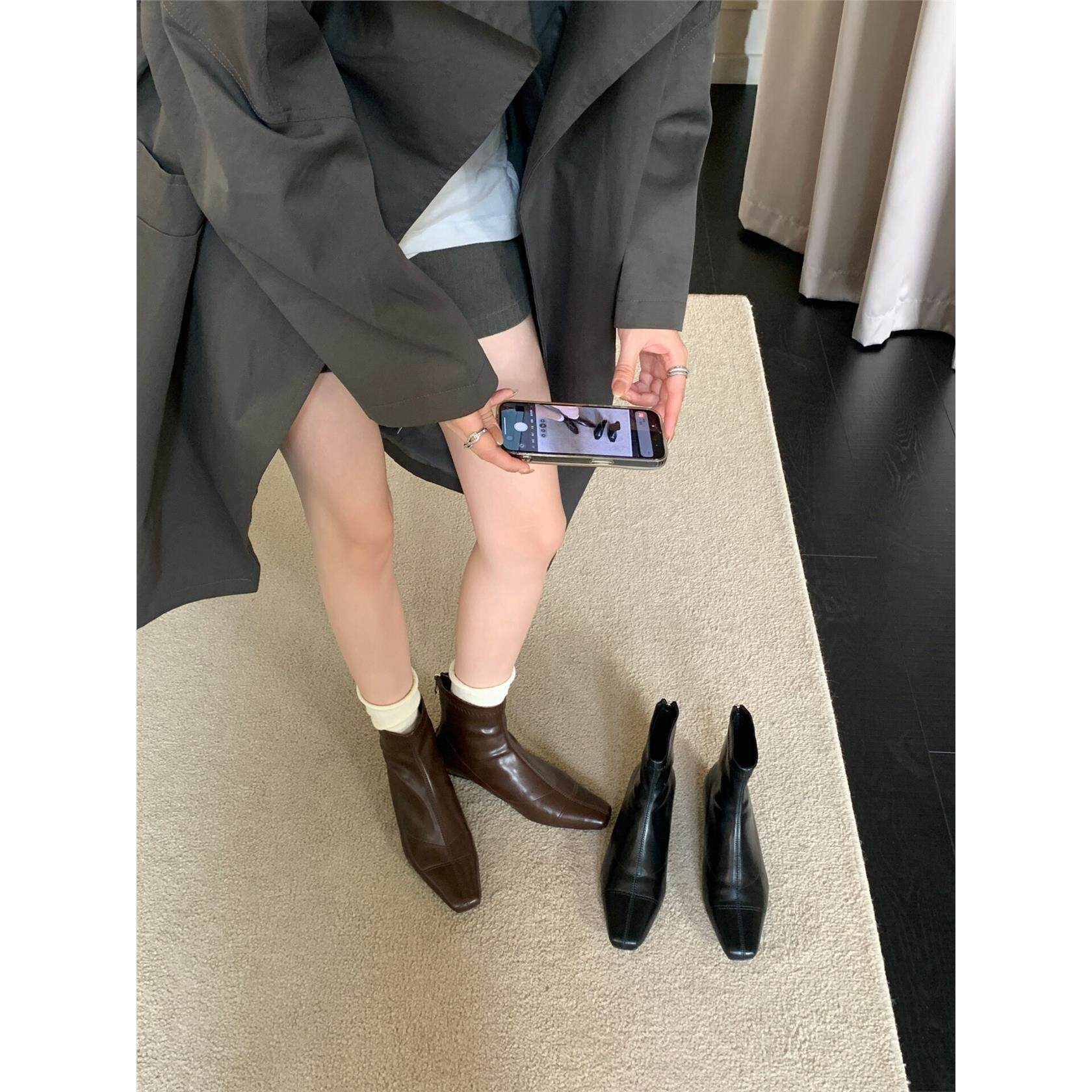DASU韩版方头粗跟短靴女