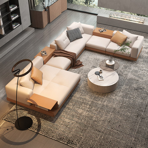 意式轻奢异形弧形布艺沙发