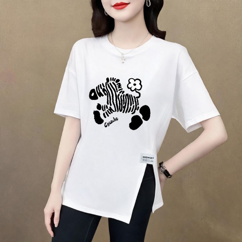 纯棉短袖潮流T恤女夏季韩版设计感洋气百搭圆领气质上衣汗衫