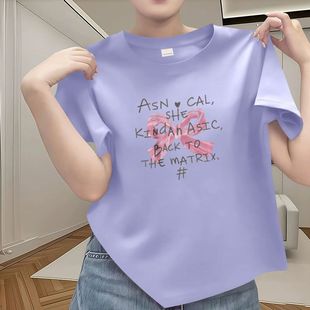 纯棉圆领t恤衫 时尚 休闲通勤短袖 女大码 百搭ins印花上衣服 爆款 夏季