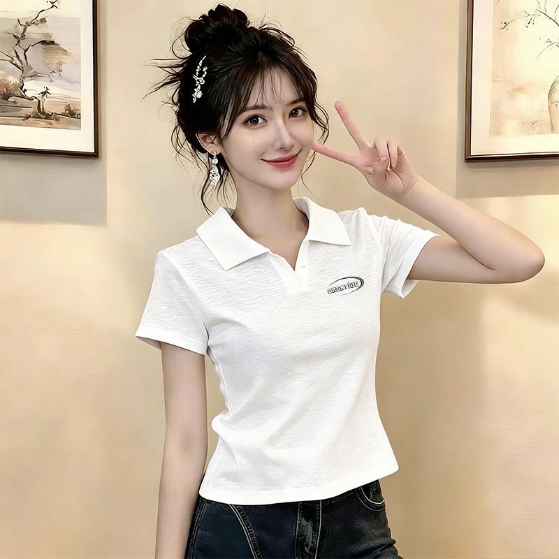 夏季竹节棉POLO领短袖T恤女士