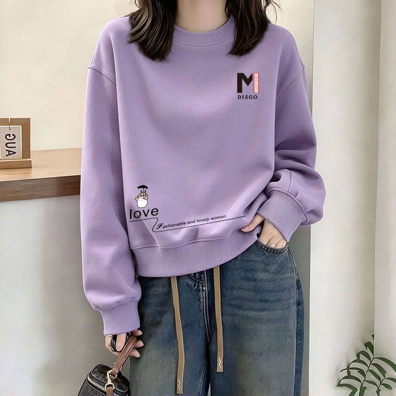 纯棉薄款长袖卫衣女秋冬新款设计感印花休闲潮流短款小个子上衣