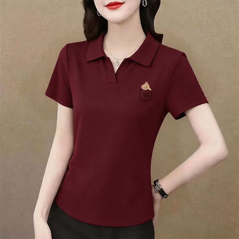 纯棉短袖潮流T恤女新款夏季休闲设计感POLO领简约气质百搭上衣ins