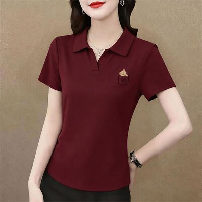 纯棉短袖潮流T恤女新款夏季休闲设计感POLO领简约气质百搭上衣ins