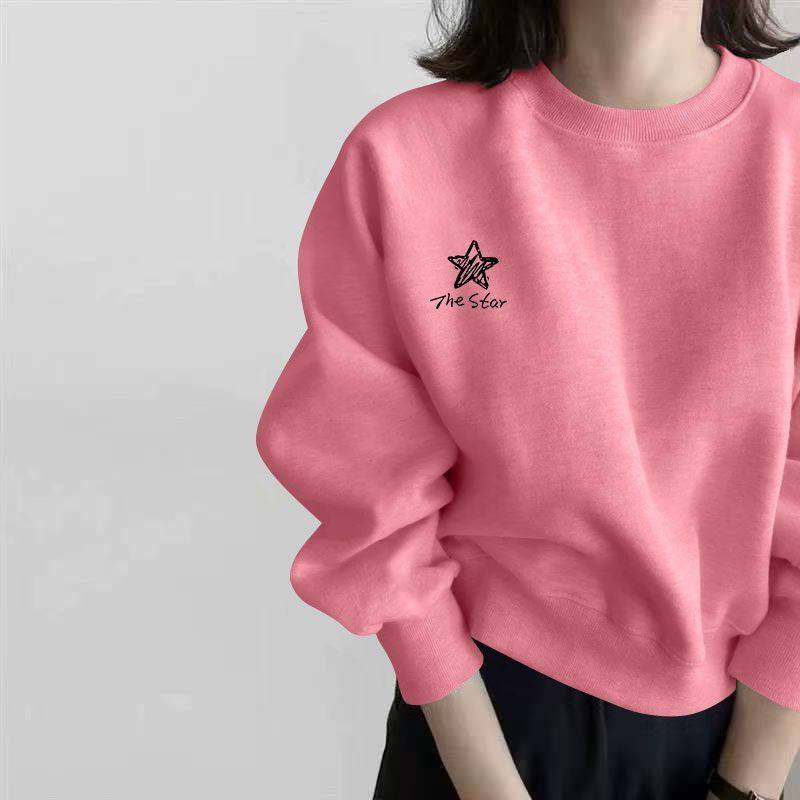 不加绒纯棉短款长袖卫衣女春秋新款小个子打底洋气时尚大码上衣女