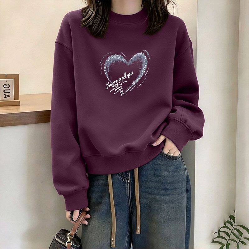 纯棉薄款长袖印花短款卫衣女