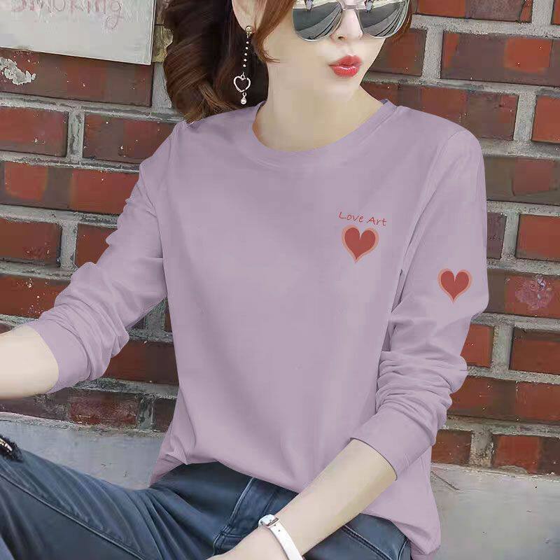 大码纯棉通勤长袖T恤女春秋爆款洋气宽松百搭简约潮流上衣服女ins