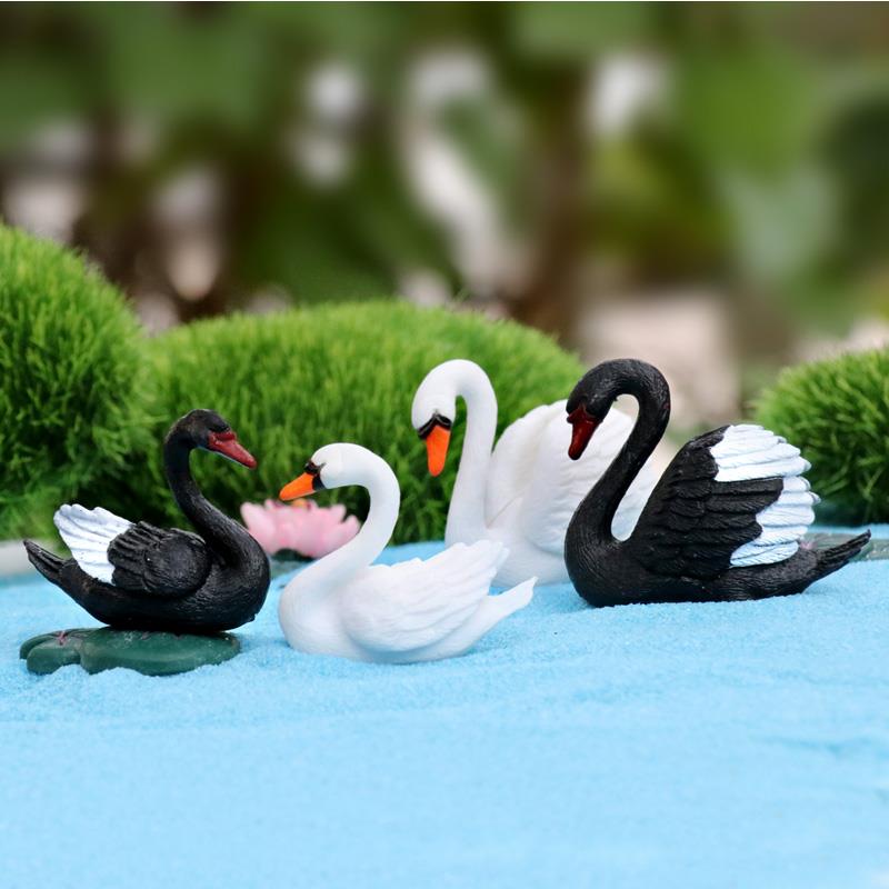 仿真动物黑白天鹅模型大白鹅情侣公仔塑料手办玩偶苔藓微景观摆件