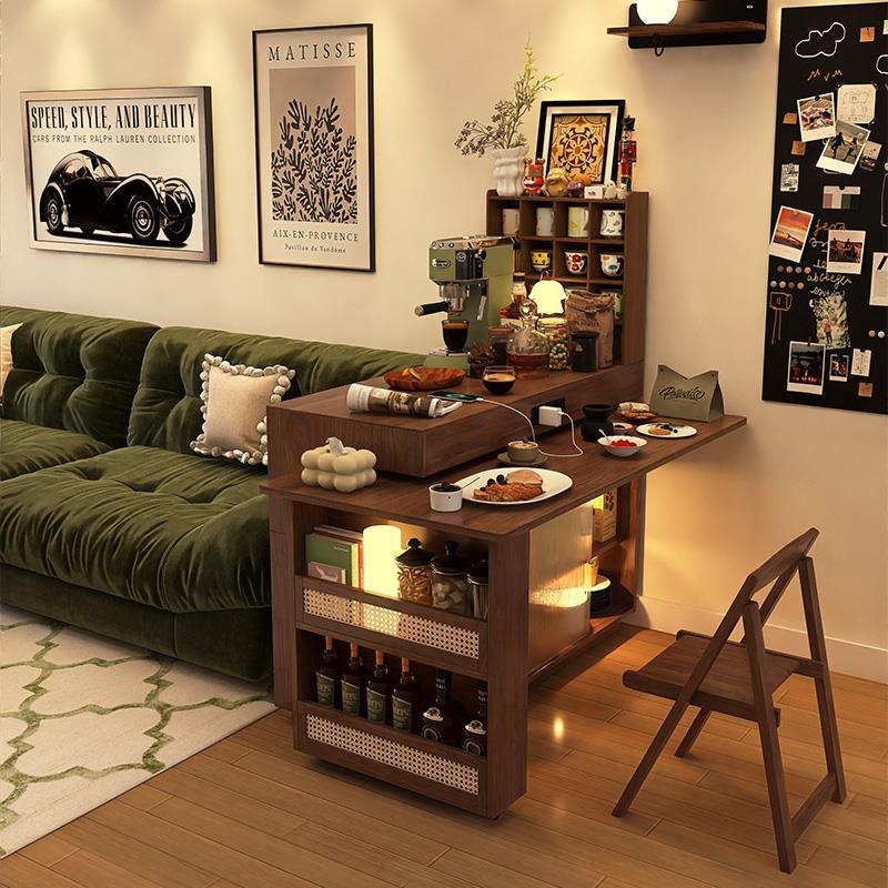 形影家俱吧台柜旋转岛台餐桌一体餐柜中古风客厅沙发边隔断柜