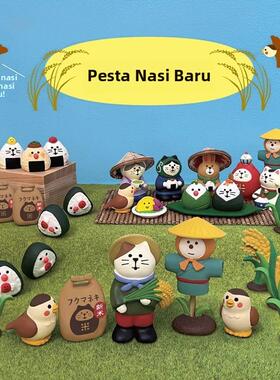 新米祭丰收季稻草人饭团日式猫可爱文鸟猫咪装饰礼物摆件拍照道具