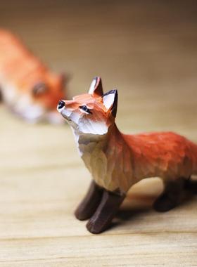 鹿妖商店 狐狸木雕摆件 手工实木 红狐狸 白狐 九尾狐 创意摆件