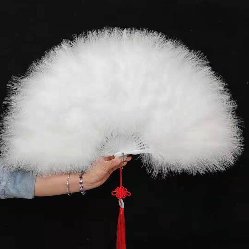 包邮加厚羽毛扇子舞蹈舞台表演旗袍走秀广场舞古风网红白色羽毛扇