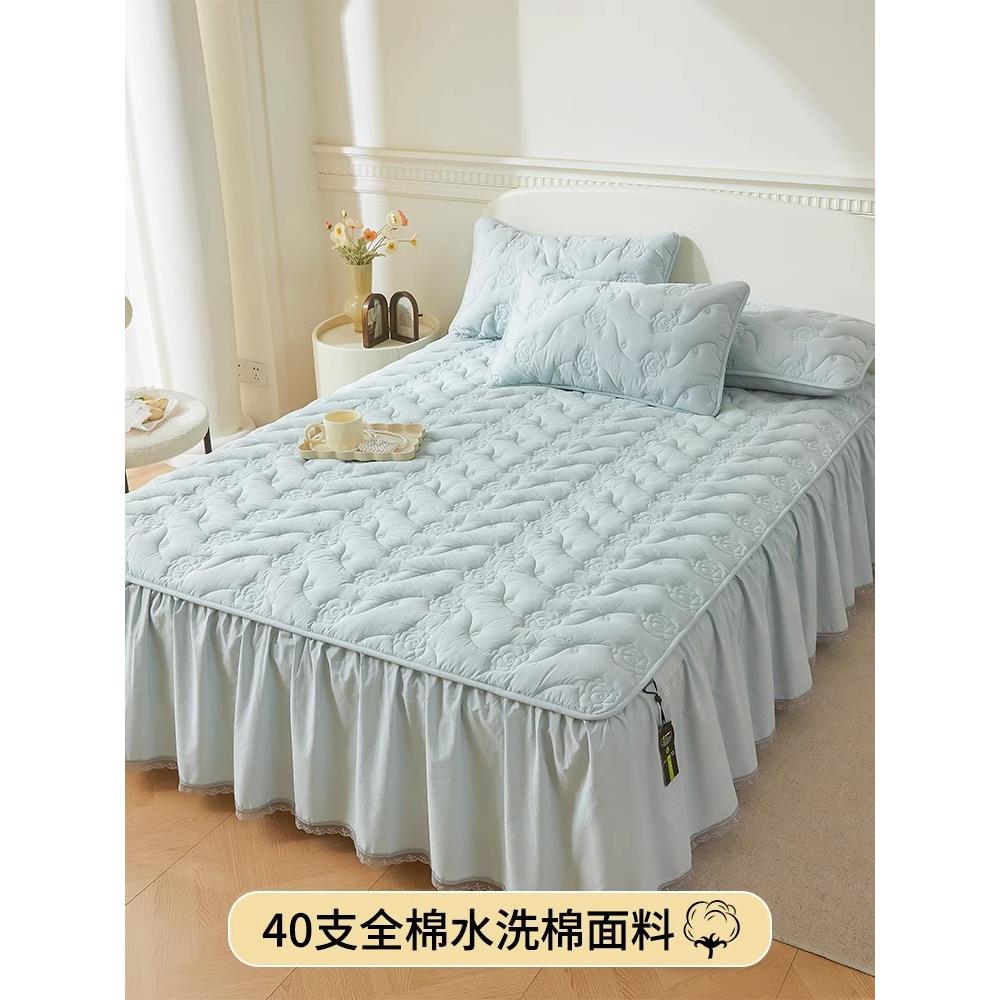 simo *A型纯棉床裙单件纯棉绗缝蕾丝床罩三件套四季通用床垫保护