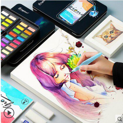 乔尔乔内水彩颜料装固体水粉饼铁盒色色色色少儿水彩画