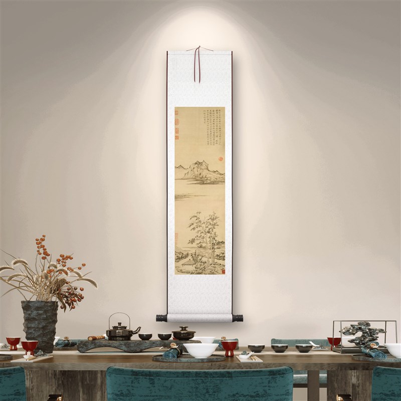 倪瓒秋亭嘉树图客厅中堂挂画山水玄关茶室书房装饰画国画