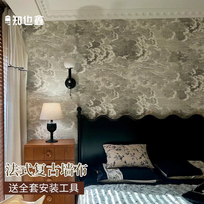 法式复古纺布墙非自粘电视背景墙壁布玄关墙布欧式级感壁