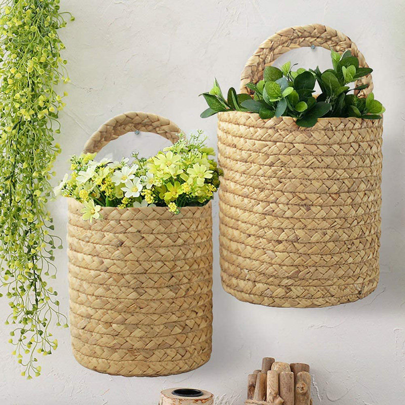 草编壁挂篮筐挂墙篮子挂篮器插葫芦草编织阳台挂盆