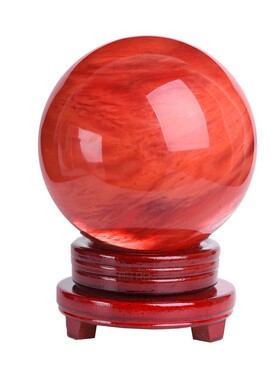 天然红水晶球熔炼家居店铺转运招财领导长辈办公礼品