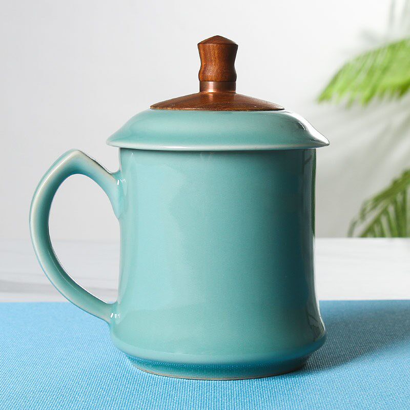 青瓷茶杯商务礼品杯子带木盖水杯办公杯领导杯