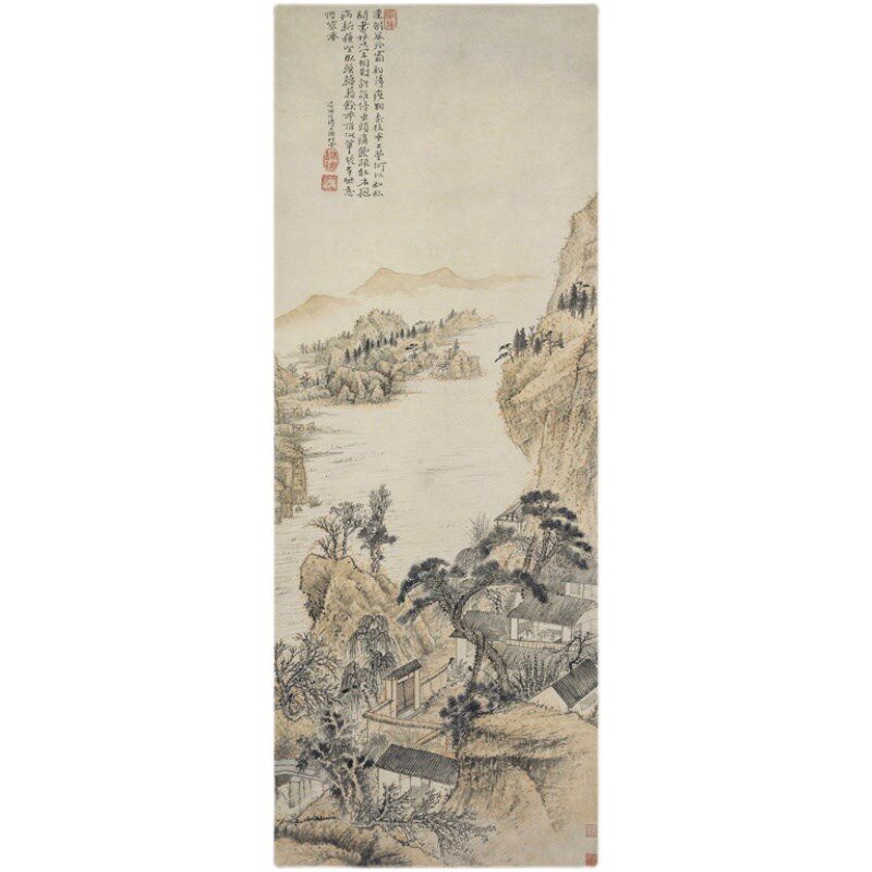 :石涛对菊图艺术微喷立轴挂画国画山水装饰画临摹范本