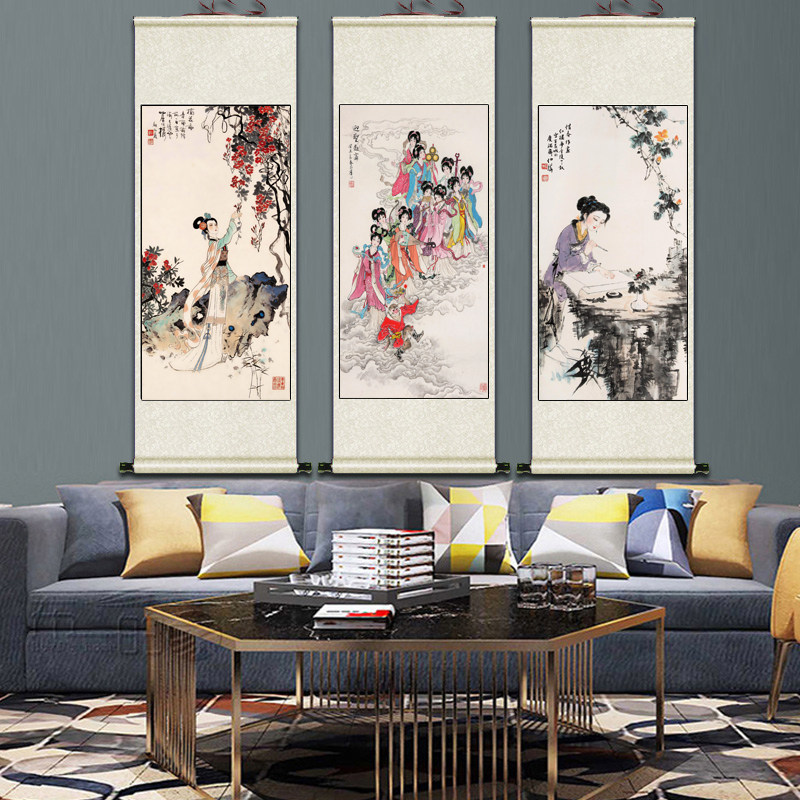 国画客厅卷轴嫦娥奔月中秋挂画 芭蕉美图饰画物图案复古风格