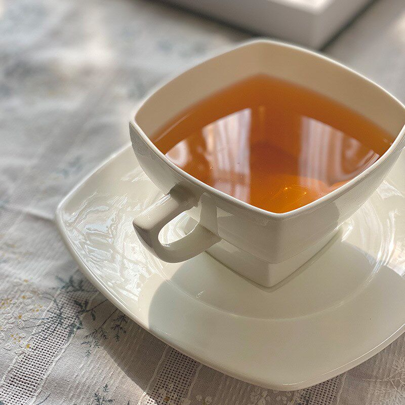 骨瓷中古杯方底阿拉伯咖啡杯子白色下午茶杯纯色复古