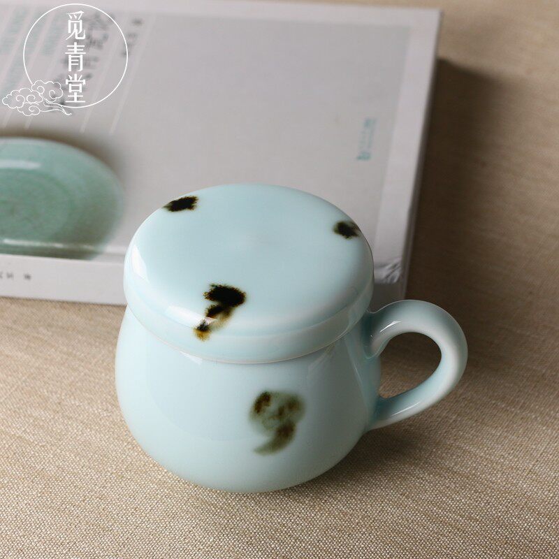 精品龙泉青瓷同心杯泡茶杯办公水杯茶隔杯带盖过马杯