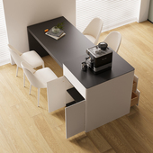 现代伸缩岛台餐桌一体小户型长方形黑色极简奶油风岩板中岛台