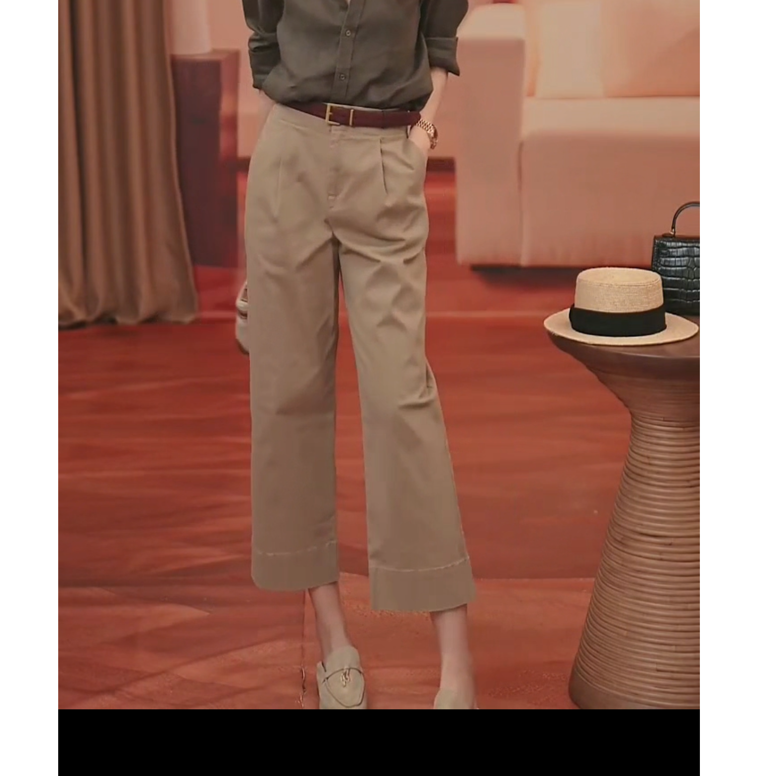 首秀VITALITY COCO【棕标2.0】设计高腰休闲阔腿八分裤裤薄款2326