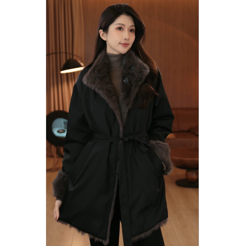 VITALITY COCO 25冬季兔毛立领两面穿短款时髦派克服外套-2919