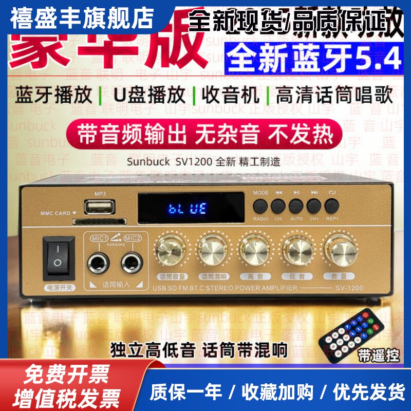 220V大功率迷你小型蓝牙hifi功放机家用无损12V插卡U盘收音空放机