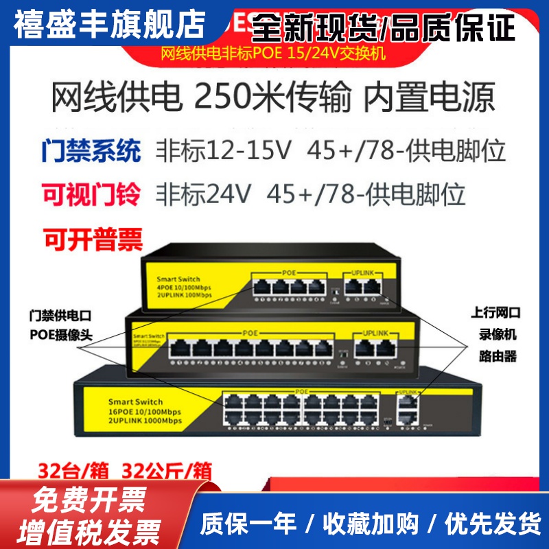 门禁室内机POE交换机楼宇系统非标12V15V24V供电可视对讲智能商业
