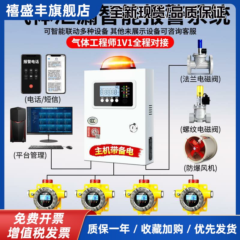 可燃气体探测器液化气报警器自动断气切断阀商用天然气泄露报警器