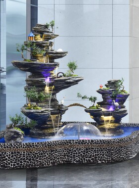 假山流水喷泉酒店室内客厅阳台园庭院鱼池别墅造景景观家居
