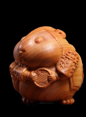 天然太行崖柏木雕十二生肖鼠将军鼠创意生肖鼠工艺品
