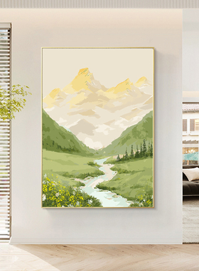 油画日照金山入户玄饰画风景山水入门挂画客厅落地画